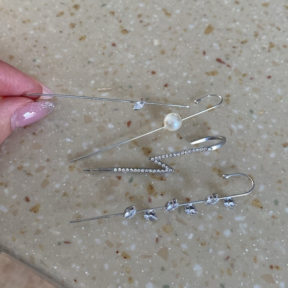 Gold and Silver Cuff Crawler Hook Earrings Set - Picture 13 of 16